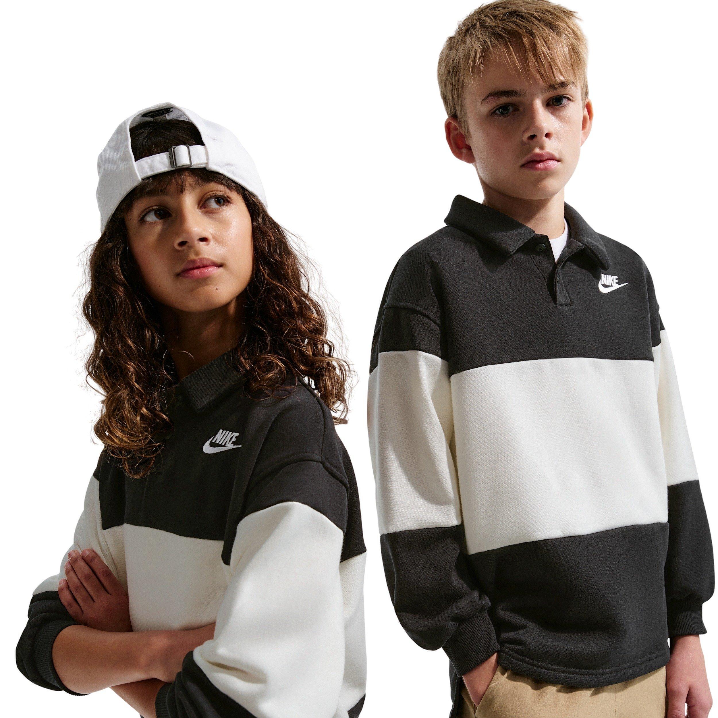 Nike Big Kids' Sportswear Club French Terry Rugby Shirt - Black - BLACK